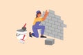 Business flat cartoon style drawing repair worker laying ceramic wall tile. Professional tiler in uniform working. Repairwoman in