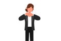 Business flat cartoon style drawing unhappy businesswoman showing thumbs down sign gestures. Dislike, disagree, disappointment,