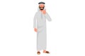 Business flat drawing Arab businessman show thumb lifted up sign. Cool gesturing. Thumb up gesture in very good hand sign, satisfy