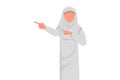 Business flat drawing Arab businesswoman pointing away hands together and showing or presenting something. Arabian female manager
