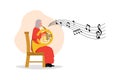 Business flat drawing Arab female musician performing classic melody on French horn. Instrumentalist playing music on brass