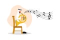 Business flat drawing Arabian male musician performing classic melody on French horn. Instrumentalist playing music on brass