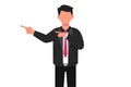 Business flat drawing businessman pointing away hands together, showing or presenting something while standing and smiling. Office Royalty Free Stock Photo