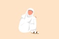 Business flat drawing depressed Arabian businesswoman sitting in despair on floor, suffer emotion sadness melancholy stress at