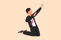 Business flat drawing happy businessman kneeling with celebrating goal pose. Manager celebrate success of increasing company Royalty Free Stock Photo