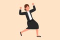 Business flat drawing happy businesswoman standing with raised her clenched fist hands. Female manager celebrating success of Royalty Free Stock Photo