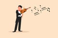 Business flat drawing happy man musician playing violin. Classical music performer with musical instrument. Male musician wearing