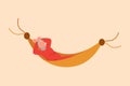 Business flat drawing relaxed Arabian businesswoman lying in hammock and dreaming about big money. Comfort, vacation, resting,