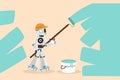 Business flat drawing robot painter holding paint brush roller, painting house apartment wall, home renovation. Humanoid robot Royalty Free Stock Photo