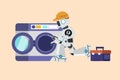 Business flat drawing robot repairman fixing washing machine at home. Plumbing specialist with toolbox. Humanoid robot cybernetic Royalty Free Stock Photo