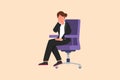 Business flat drawing sad depressed businesswoman sitting on chair thinking about finding money for paying bills during crisis. Royalty Free Stock Photo