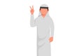 Business flat drawing smiling Arabian man is showing victory sign. Young businessman gesture success. Male doing victory sign. Royalty Free Stock Photo