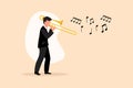 Business flat drawing trombone player. Male performer play wind instrument. Music artist boy. Jazz man. Musician play trumpet. Royalty Free Stock Photo