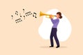 Business flat drawing woman playing trumpet. Music instrumental. Jazz musician playing trumpet instrument. Trumpet player.