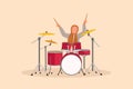 Business flat drawing young Arab female musician, jazz, rock and roll playing drum instruments, percussion. Music festival, pop Royalty Free Stock Photo