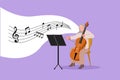 Business flat drawing young talented Arab female performer playing on contrabass. Cellist woman playing cello, musician playing Royalty Free Stock Photo