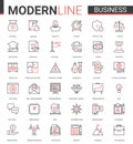 Business flat thin red black line icon vector illustration set with outline infographic symbols of success business Royalty Free Stock Photo