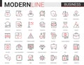 Business flat thin red black line icon vector illustration set with outline infographic symbols of success business Royalty Free Stock Photo