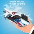 Business flights conception. Airline tickets online. Buying or booking Airline tickets. Online app for tickets order. Royalty Free Stock Photo