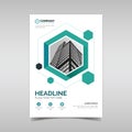 Business flyer template with green hexagon