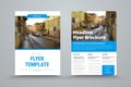 Business flyer template with a place for photos and blue design