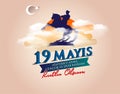 Vector illustration 19 mayis Ataturk`u Anma, Genclik ve Spor Bayramiz , translation: 19 may Commemoration of Ataturk, Youth and Sp