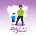 Father and son holding hands with white heart visual behind them. Turkish holiday `Babalar Gunu Kutlu Olsun` Translate: `Happy Fat Royalty Free Stock Photo