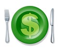 Business food fork plate knife isolated money prof