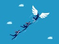 Business freedom. female leader leads a team of businessmen flying freely with wings