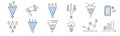 Business funnel icons with charts, people, money