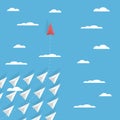 Business game changer concept vector with one paper plane flying in different direction than others. Revolutionary idea Royalty Free Stock Photo