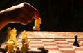 A business game competitive strategy with chess board game using a white horse piece