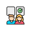 Business gender gap equality, female advantage flat color line icon.