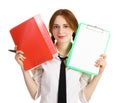 Business girl with a folder and a worksheet