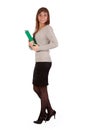 Business girl with a green office folder Royalty Free Stock Photo