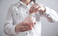 Business girl putting coin to piggy bank. Saving money Royalty Free Stock Photo