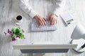 Business girl typing on a computer keyboard. Business concept Royalty Free Stock Photo