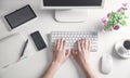 Business girl typing on a computer keyboard. Business concept Royalty Free Stock Photo