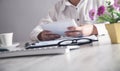 Business girl using tablet computer in office desk Royalty Free Stock Photo