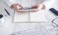 Business girl using tablet computer in office desk Royalty Free Stock Photo