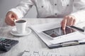 Business girl using tablet computer in office desk Royalty Free Stock Photo