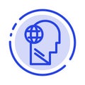 Business, Globe, Head, Mind, Think Blue Dotted Line Line Icon