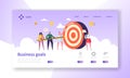 Business Goal Achievement Landing Page. Website Layout with Flat People Characters Aiming Target. Success Concept Royalty Free Stock Photo