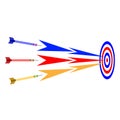 Business goal strategy. Darts fly into the target