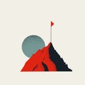 Business goal vector concept with abstract mountain and flag. Symbol of challenge, ambition, success.