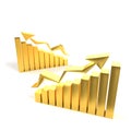 Business gold graph with arrow showing the success. gold market online gold concept. bar gold chart business growth with rising up Royalty Free Stock Photo