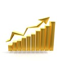 Business gold graph with arrow showing the success. gold market online gold concept. bar gold chart business growth with rising up Royalty Free Stock Photo