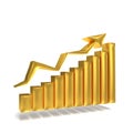 Business gold graph with arrow showing the success. gold market online gold concept. bar gold chart business growth with rising up Royalty Free Stock Photo