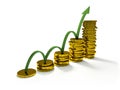 Business Graph with arrow and coins showing profits and gains Royalty Free Stock Photo