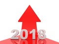 business graph with arrow up and 2018 symbol, represents growth in the new year 2018. 3D illustration